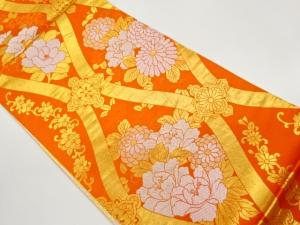 立涌に華文・花々模様織出し丸帯